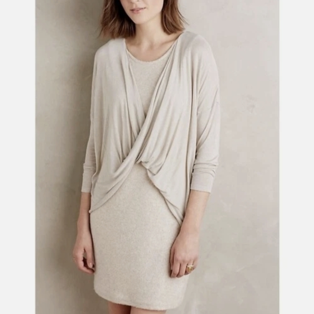 Amadi Cozy Cloud Cross Layered Overlay Dress Lagenlook Draped Long Sleeve Jersey